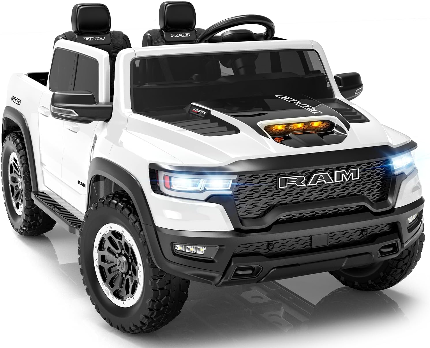 2 Seater Electric Car for Kids, Licensed RAM 1500 RHO 24V Ride on Truck wRemote Control, Toddler Ride on Toys wBluetooth, LED Lights, Spacious Truck Bed, Gear Shifter & Soft Start White