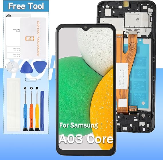 Original for Samsung Galaxy A03 Core A032 LCD Display Witch Frame A032M/DS A032F/DS 6.5" Screen Replacement Touch Digitizer Assembly with Tools