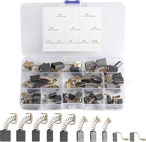 40pcs Electric Motor Carbon Brushes for Power Tools, 10 Sizes Carbon Brushes Replacement Set Repair Power Tools Motors Parts Compatible with Dewalt