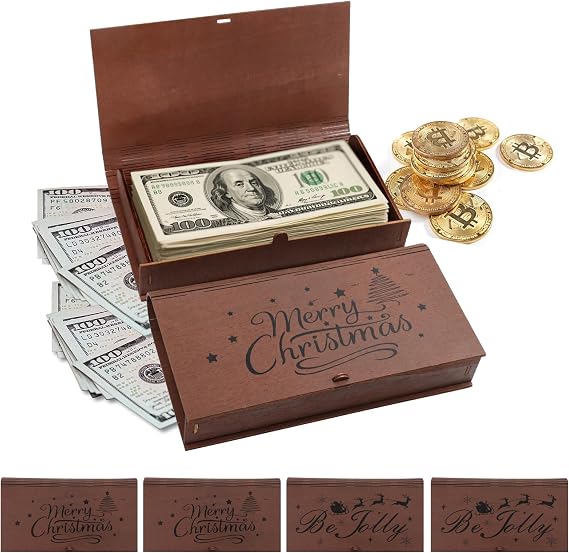 4pcs Christmas Money Box Wooden Cash Boxes Christmas Money Holder for Cash Xmas Anniversary Graduation Wedding Birthday Party Favor