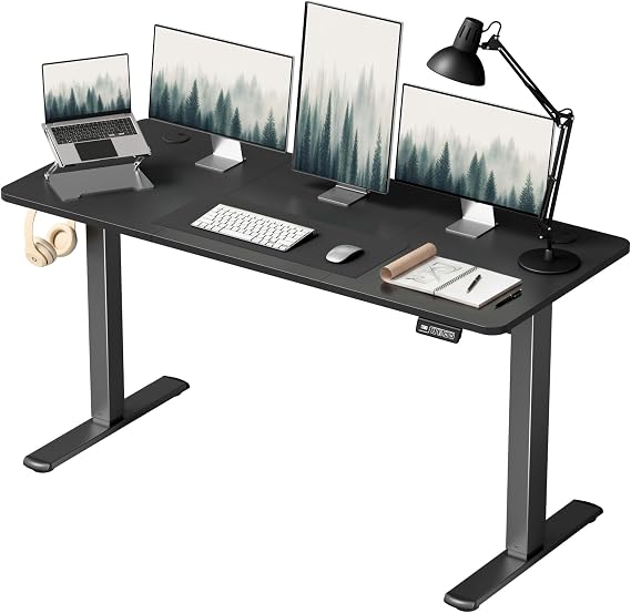 Furmax 55 Inches Electric Height Adjustable Standing Desk Home Office Desk | Large Sit Stand Up Computer Desk Memory Preset with T-Shaped Metal Bracket, Black