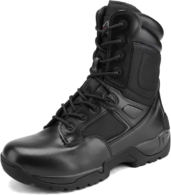 NORTIV 8 Men's Military Tactical Work Boots Hiking Side Zip | Leather Motorcycle Combat Boots for Outdoor Camping Yard Work Tactical Jobs and Daily Wear Response
