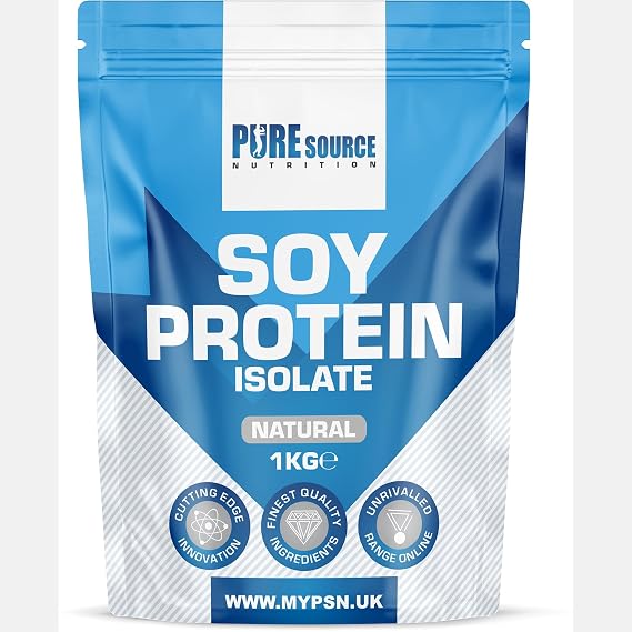 Pure Source Nutrition Soy Protein Isolate Powder (90% Protein) 1Kg Unflavoured SOYA Protein Vegan Powder for Superfood Supergreens Dairy Free Plant Based Protein (1Kg, Natural)