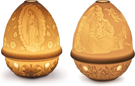 LLADRO Special Pack of 2 Christmas Lithophanes. Porcelain Lithophanes of Our Virgin of Guadalupe and Santa Claus.