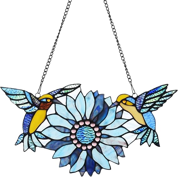 Capulina Mothers Day Sunflower Hummingbirds Gifts Stained Glass Window Hangings Suncatchers Tiffany Art Style Handicrafts Flower Birds Lovers Gifts for Home Window Decor