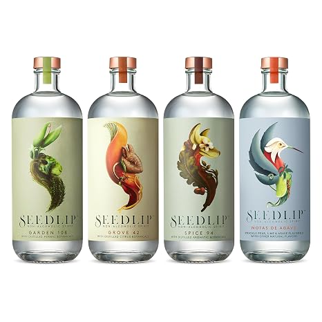 SEEDLIP Garden 108, Grove 42, Spice 94 & Notas de Agave Bundle | Non-Alcoholic Spirits | Calorie Free, Sugar Free | 23.7 fl oz (Pack of 4, 700ml)