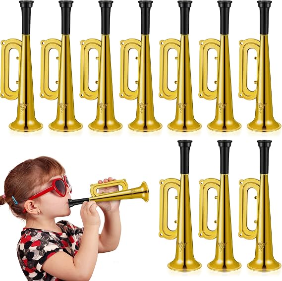 Poen 12 Pcs Toy Trumpets Mini Plastic Musical Instruments, Gold