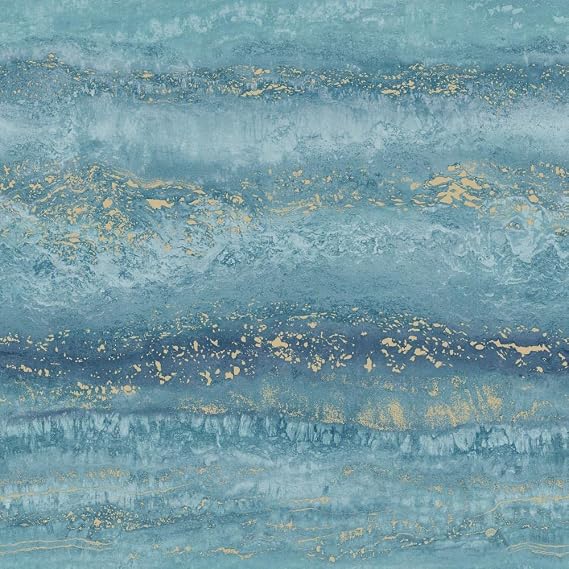 Muriva Semper Marble Teal Gold Wallpaper 189504 - Feature Metallic Granite Stone