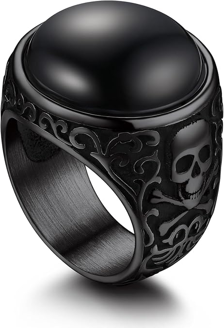 Bandmax Mens Luxury Gothic Rings, Stainless Steel Retro Style Crystal Stone Signet Ring Punk Halloween Costume Jewelry Ring for Men Women Gift Packed