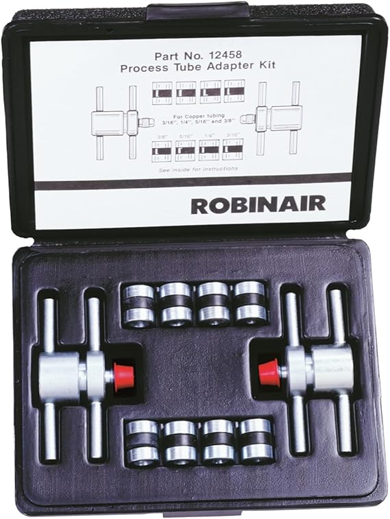 Robinair 12458 Process Tube Adapter Kit with Storage Case | For 3/16", 1/4", 5/16", 3/8" Copper Tubing