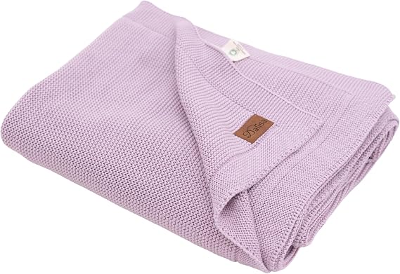 Dalisa%100 Organik Pamuk Örgü Battaniye – GOTS Sertifikalı, Hafif, Nefes Alabilir ve Rahat Yapısıyla Kanepe, Yatak ve Ev Dekorunda Boho Vintage Tarzı (Lavanta, 150X200)