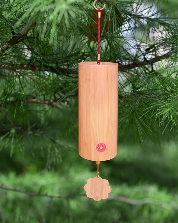 Bamboo Wind Chimes Chime for Sound Healing Meditation and Calming Emotions Classic Home Decoration Good Gift for Family Friends (Am-Chord) Red Rope