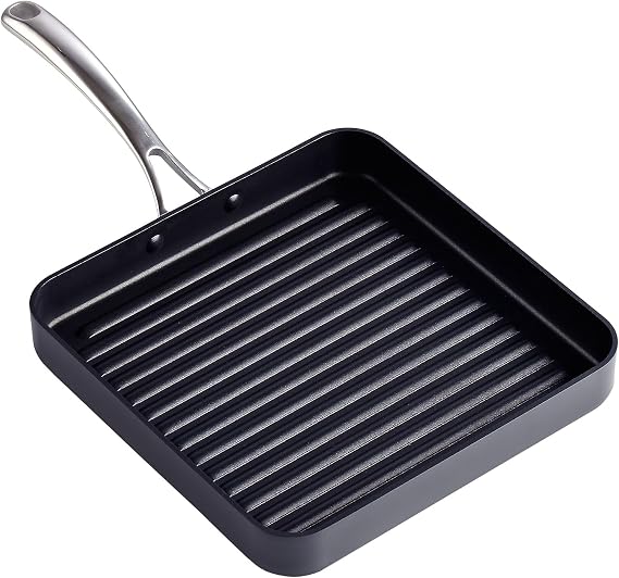 Cooks Standard 11-Inch Square Nonstick Grill Pan for Stovetop | Hard Anodized Grilling Pan for Indoor & Outdoor, Ribbed Surface, Stay-cool handle, Oven Safe, Black