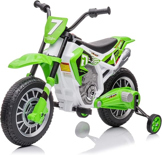 12V Ride On Motorcycle with Training Wheels for Kids, Green