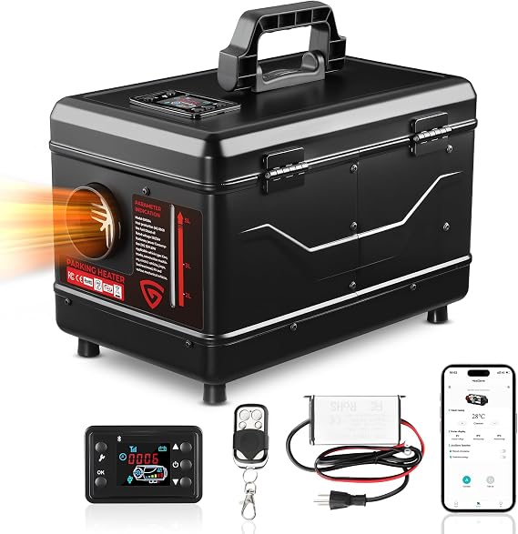 Diesel Heater 12V/24V/110V 8KW Protable Toolbox Diesel Parking Heater | with APP Remote Control and Charger LCD Screen Suitable for Home Shop Garage RV Trailer Boat Camper Black