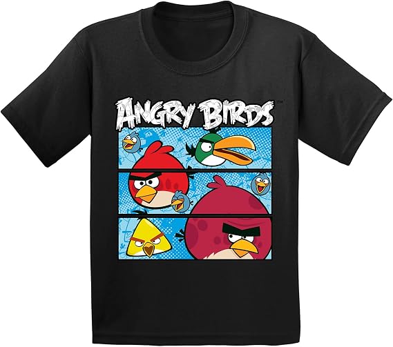 Angry Birds Official Three Comic Panels Printed Short Sleeve 100% Cotton T-Shirt for Boys, Girls, Unisex