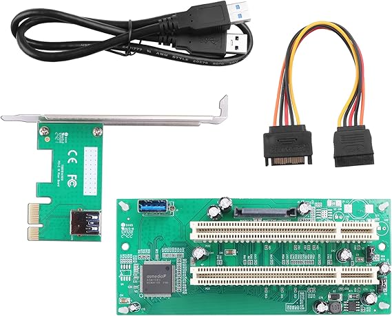 PCIe 1X to Dual Pci Slot Expansion Card PCI-Express 1X Male to PCI Female Adapter for Sound Cards, Network Cards, Fax Cards, Video Capture Cards, Parallel Port Cards
