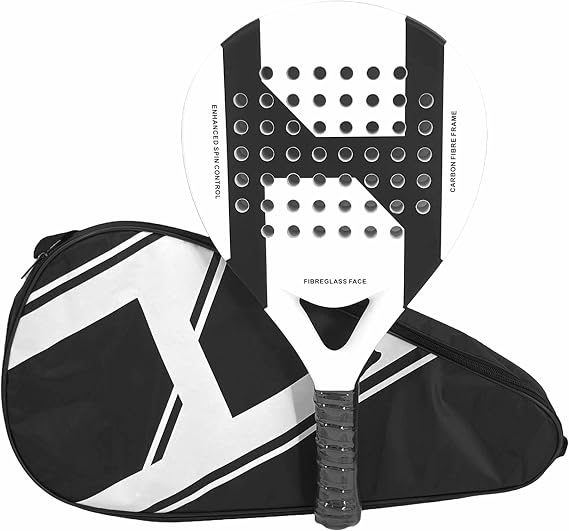Pro Padel Racket, Case Included. Carbon Fibre frame with Fibre Glass Face for the perfect balance between power and control. Beginner-Advanced. Unisex, Adult, LightWeight.