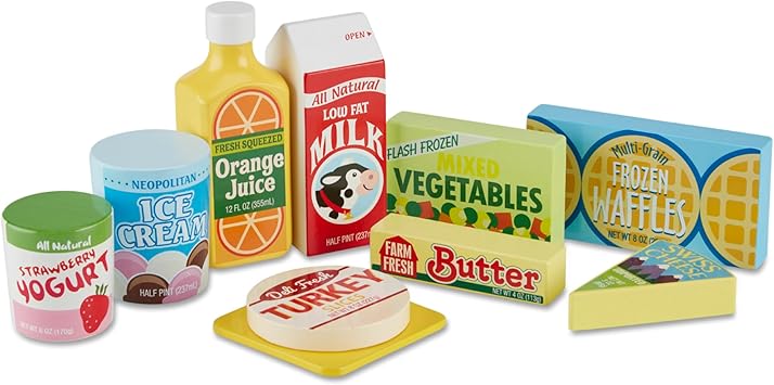 Melissa & Doug Fridge Food, Wooden Play Food for Kids Kitchen Playset, Play Kitchen Accessories, Preschool Toys for Girls & Boys Ages 3+
