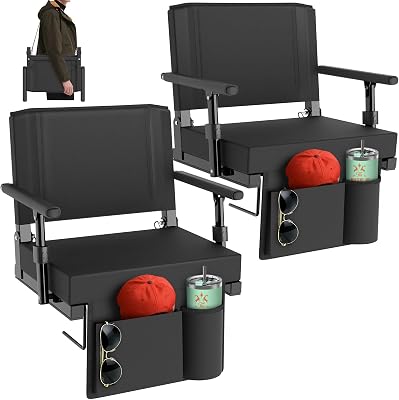HOPERAN Stadium Seats with Back Support - Bleacher Chairs with Back and Cushion with Armrest, Thick Padded Bleacher Seats Includes Shoulder Strap, Lightweight Portable Stadium Chair