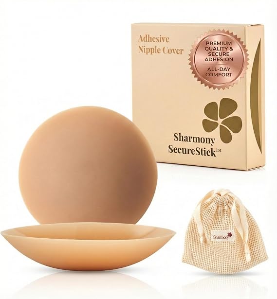 sharmony Nipple Covers for Women Non-Adhesive | Sticky Reusable Pasties | No-Glue Silicone | Opaque, Seamless & Sweat-Proof