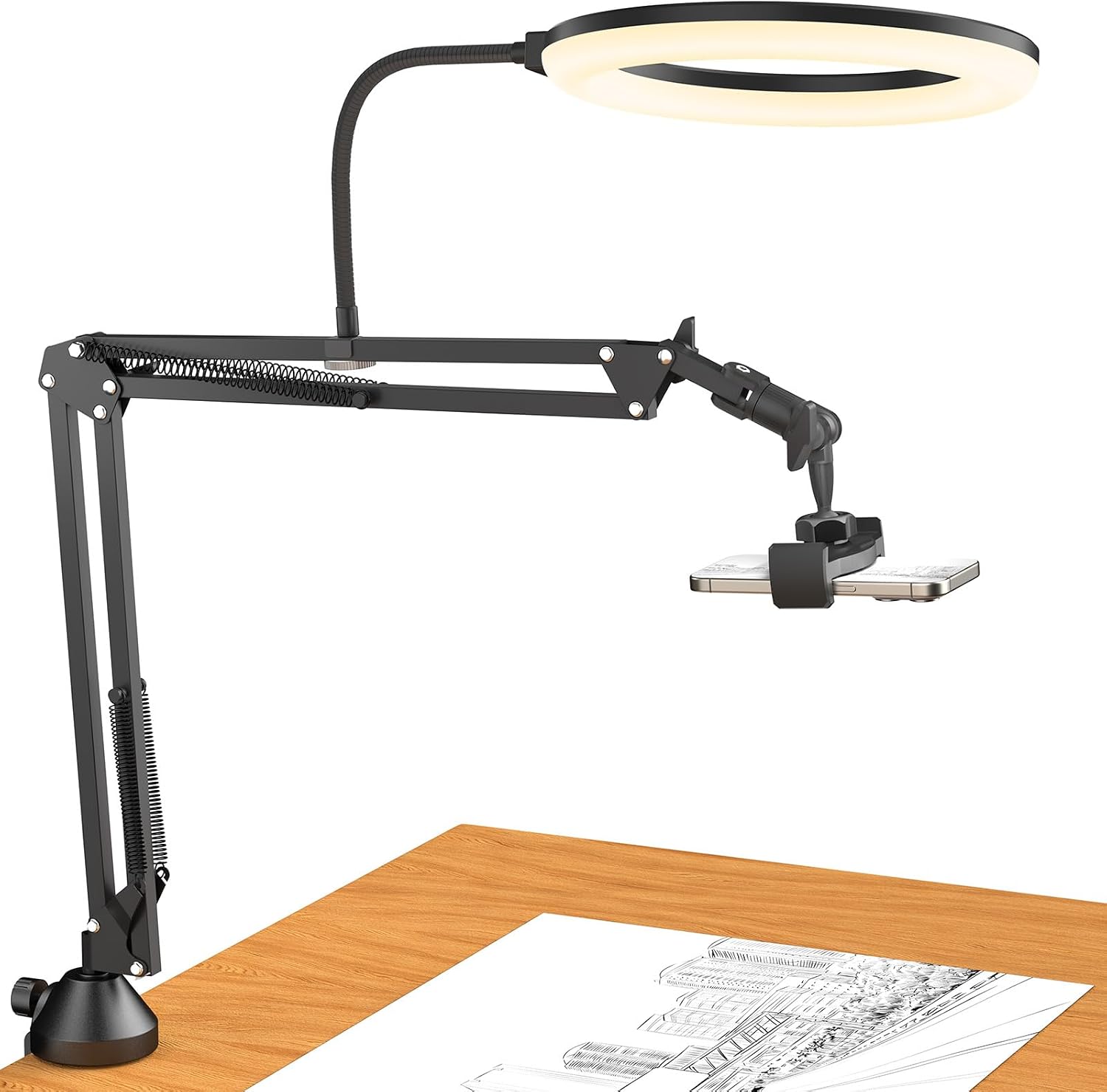 tonor overhead ring light kit 10 inch ring light with robust boom arm and phone holder adjustable angle suitable for video recording live stream drawing makeup nails