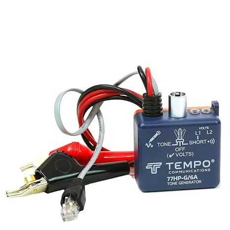 TEMPO 77HP-G/6A Tone Generator w/ABN Clips | Cable Tracing, Continuity Testing, Polarity Testing | RJ11, RJ45 | Twisted Pair & Coaxial Cables | Professional Grade Wire Tracer