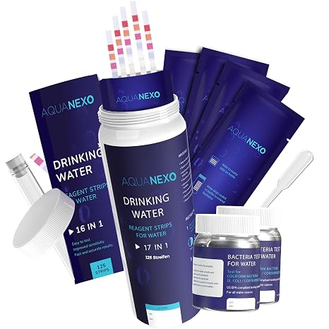 18 Parameters, 125 Drinking Water Test Strips (5 x 25) + 2 x Coliform Bacteria Test, pH Test Strips, Water Tester Drinking Water, Water Hardness Test Strips
