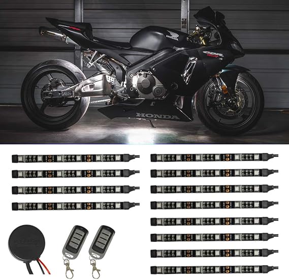 LEDGlow 12pc Advanced White Mini LED Motorcycle Underglow Lighting Kit | Accent Neon Lighting Include Solid Color Illumination, 4 Modes, 4 Brightness Levels, Waterproof Control Box & Remotes