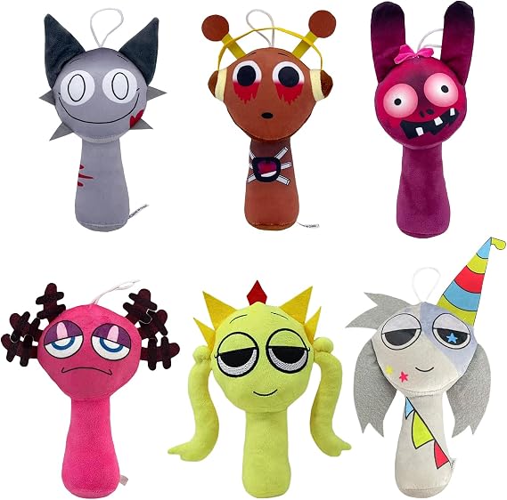 InteDesign 6 PCS Sprunky Plush Doll,9.8" Horror Game Sprunky Plushies for Games Fans,Soft Stuffed Animal Pillow Figure Doll Halloween Christmas Birthday Gifts Ideal Stocking Stuffers