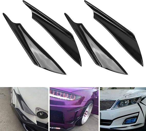 MASO Car Front Spoilers 4 Pcs Front Carbon Fin Splitter Exterior Emblems Set Black