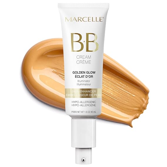MARCELLE BB Cream Golden Glow, Universal Shade, Tinted Moisturizer, Skin Enhancer, Illuminator, Beauty Balm, Non-Comedogenic, Paraben-Free, Oil-Free, Hypoallergenic, Cruelty-Free, 45 mL | Skin Enhancer, Illuminator, Beauty Balm, Non-Comedogenic, Paraben-Free, Oil-Free, Hypoallergenic, Cruelty-Free