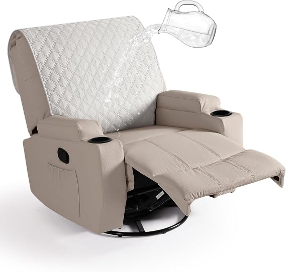 Ruoazz Waterproof Recliner Back Cover, Non-Slip Furniture Protector | Beige, Fits 28" Recliner Backrests, Headrest Protection, Elastic Straps, Machine Washable, Stay-in-Place Design