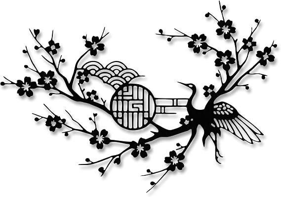 YATEASLU Cherry Blossom & Crane Metal Wall Art - Zen Asian Home Decor | Tranquil koi fish and cherry blossom metal wall art. Perfect for living room, bedroom, or zen meditation space.