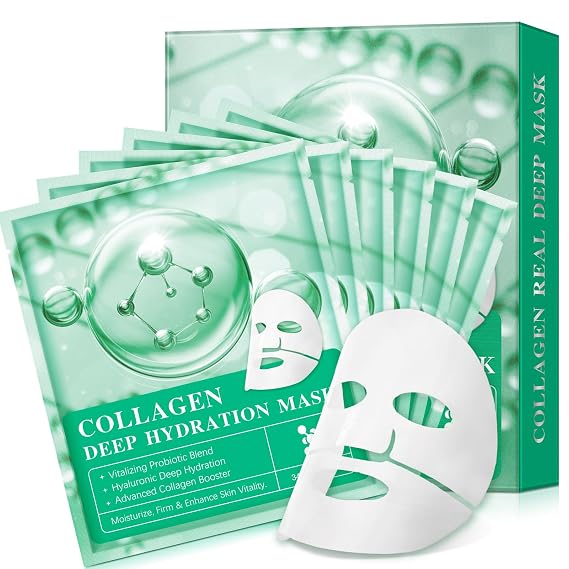 Collagen Face Mask 6p, Hydrating, Pore Minimizing, Elasticity Improvement, Firm Enhance Skin Vitality, Deep Collagen Mask Overnight, Facial Hydrogel Mask.