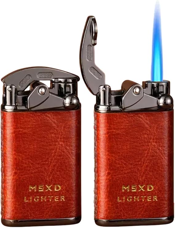 Mini Butane Torch Lighter, Cool Windproof Straight Flame Refillable Lighters, Leather Vintage Metal Rocker Lighter for Candles, Camping (Shipped Without Gas) (Red)