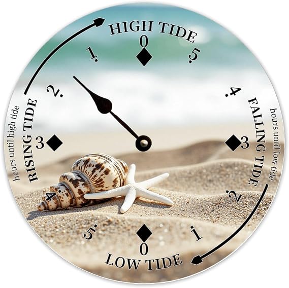 Wall Tide Clock Moon Tidal Timer Beach and Shell Ocean Time Coastal Wooden Clock with High and Low Tide Nautical Tide Movement Clock Wall Decoration for Beach House Dining Room Summer Decor