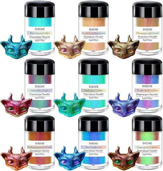Chameleon Mica Powder 9 Colors Jar Set, 5g Color Shift Mica Powder for Epoxy Resin, Chameleon Powder for Art Crafts Nail Art Slime Acrylic Paint