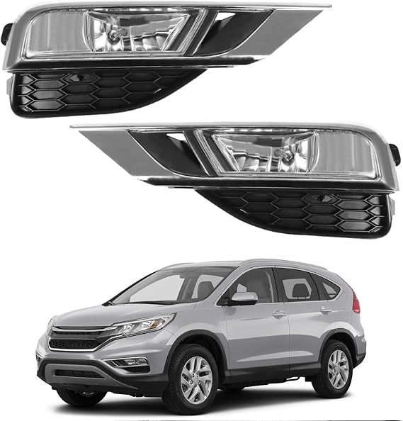 WFLNHB 2 Pack Clear Fog Light Kit Replacement for Honda CR-V 2015 2016 Left+Right Side Bumper Lamps with Switch Bulbs Bezels HO2593140C HO2592140C