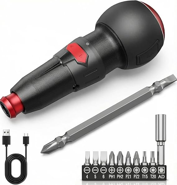 Cordless Screwdriver Set, Electric Screwdriver, Rechargeable Power Screwdriver, Electric Ball Grip, 3N.m/10N.m MAX, Type-C Charging, LED Light for Electronics, Bicycle, DIY