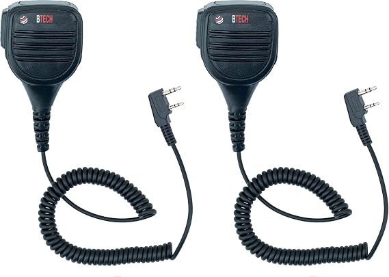 BTECH QHM22 Weatherproof Heavy Duty IP54 Speaker Mic, Premium Commercial Grade Shoulder Mic for BAOFENG (UV-5R BF-F8HP), pxton, Retevis, Kenwood K1 Radios (Pack of 2)
