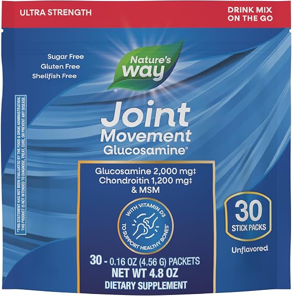 Nature's Way Joint Movement Glucosamine Drink Mix, Chondroitin, 30 ct | Ultra-Strength Formula with MSM, Hyaluronic Acid, and Vitamin D3 for Bone Support and Muscle Function*; Unflavored, No Sugar