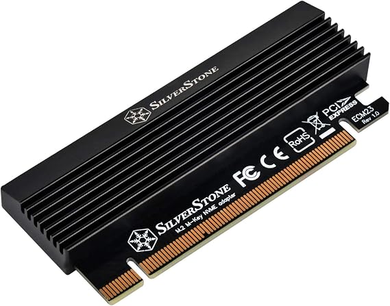 SilverStone Technology Slim M.2 M Key PCIe NVMe Adapter to PCIe X4 with Integrated Heatsink ECM23