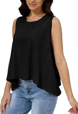 Women Tank Top Summer Plus Size Sleeveless Tops Casual Beach Vacation Exposed Raw Seams Tee Shirts