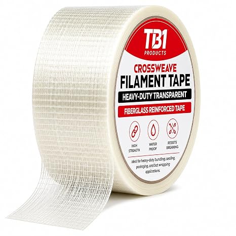 12 Pack Crossweave Filament Tape | 50mm x 50m Heavy Duty Fiberglass Reinforced Transparent Tape for Bat Wrapping, Packaging, Pallet Sealing & Bundling