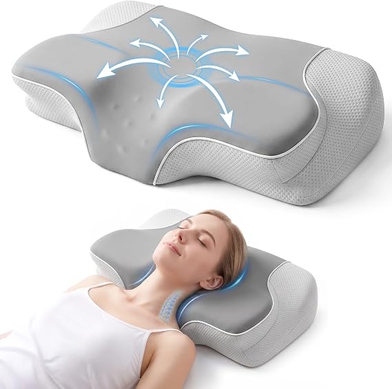 Memory Foam Pillow for Neck Pain Relief, Ergonomic Cervical Neck Pillow, Orthopedic Contour Bed Pillows for Side, Back & Stomach Sleepers with Breathable Cooling Cover