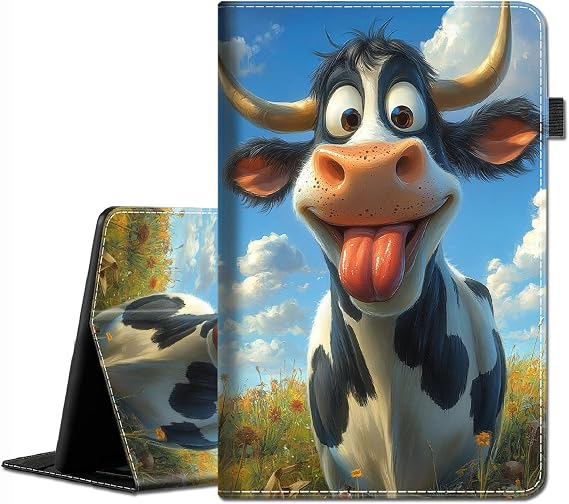 Case for Amazon Fire HD 10 Tablet (9th/7th/5th Generation,2019/2017/2015 Release)-Slim Fit Standing Cover with Auto Sleep/Wake for Fire HD 10.1", Happy Cows in Flower Fields