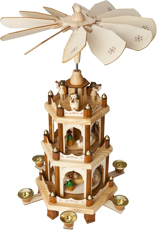 BRUBAKER Wooden Christmas Pyramid - 3 Levels - 18 Inches (45 cm) - Hand-painted Figures