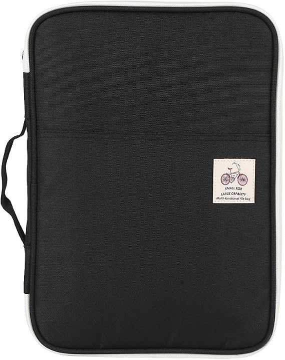 A4 Document Bag File Folder Portfolio Organizer, Zippered Case, Oxford Cloth, Black, 13.8x9.8x1.4 Inch