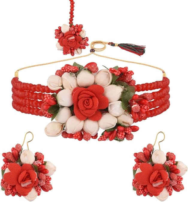 Efulgenz Haldi Faux Pearl Handmade Mehandi Wedding Indian Flower Jewelry